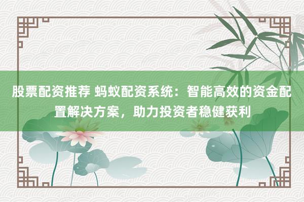 股票配资推荐 蚂蚁配资系统：智能高效的资金配置解决方案，助力投资者稳健获利